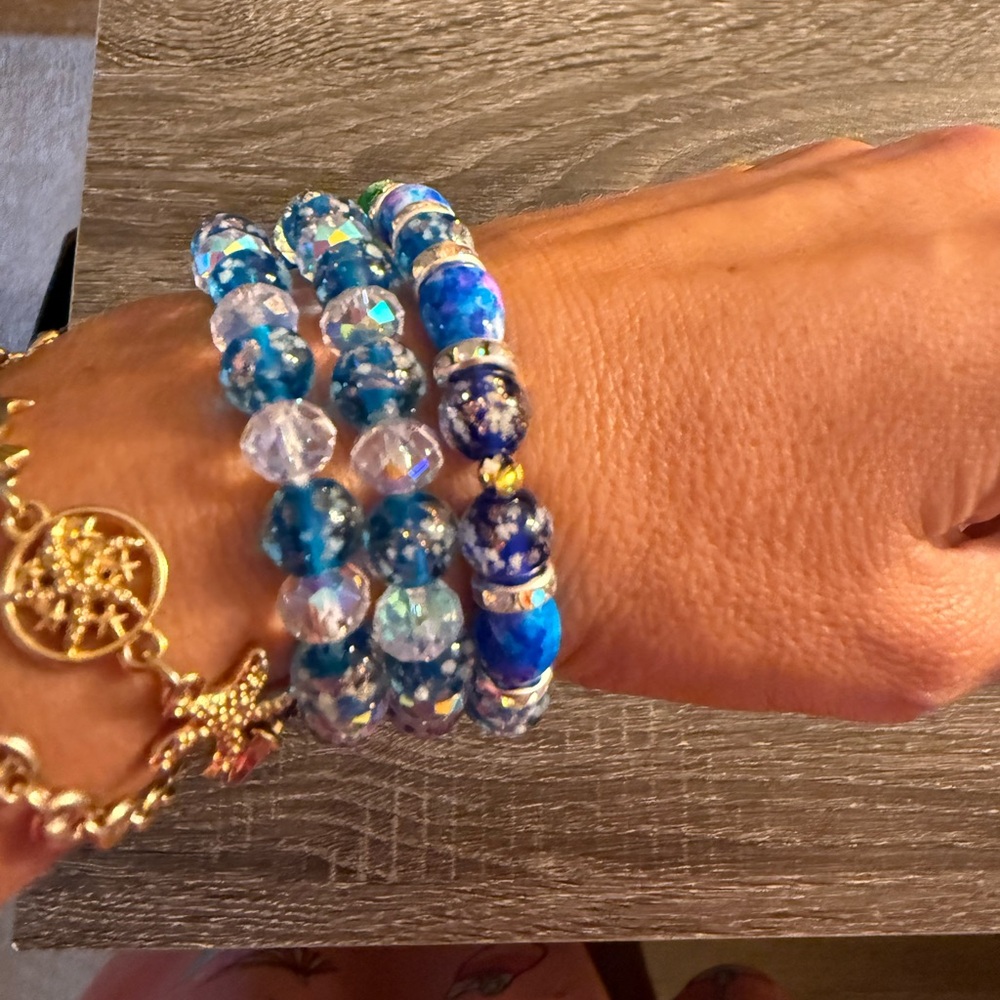CNew Set of 3Handmade Crystal Beaded Bracelets